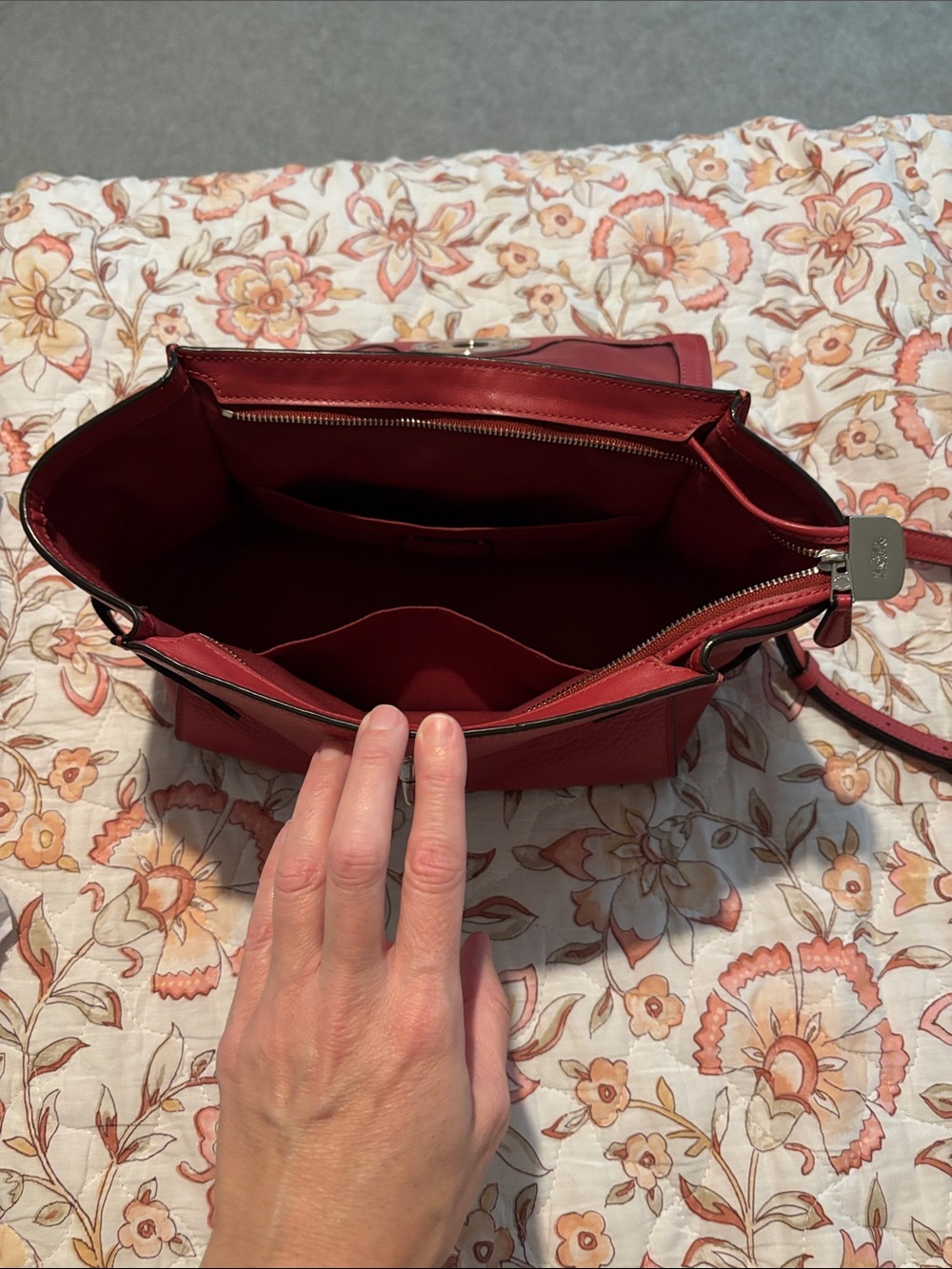Coach Red Leather Turn-Lock Satchel Crossbody - Picture 4 of 5